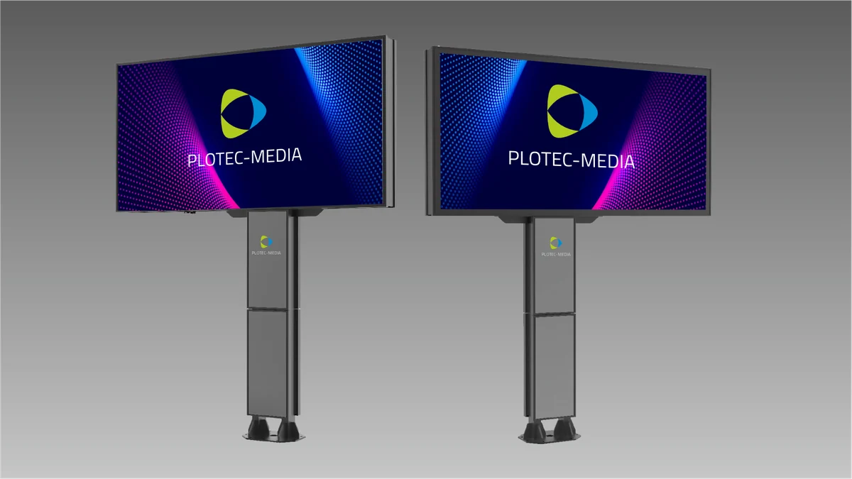 Zwei LED-Walls auf Masten, beidseitig bespielbar